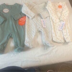 Wonder Nation & Carters baby footie Set - Teal, Light Gray, Cream